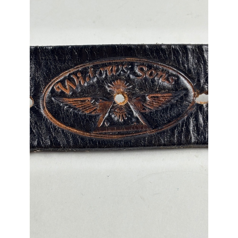 Harley-Davidson Belt Mens 40 Black Leather Widows Sons Biker Embossed Biker Goth - Picture 3 of 4